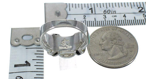 Southwest Jet And Turquoise Genuine Sterling Silver Jewelry Ring Size 5-1/2 AX82442