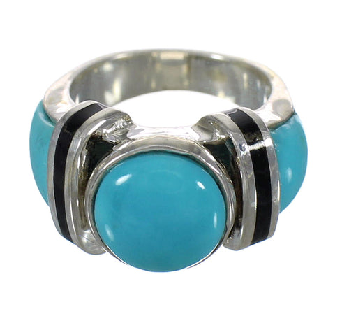 Turquoise And Jet Genuine Sterling Silver Jewelry Ring Size 4-1/2 AX82456