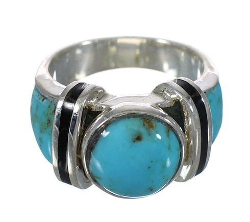 Turquoise And Jet Inlay Authentic Sterling Silver Jewelry Ring Size 4-1/2 AX82461