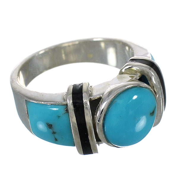 Silver Turquoise And Jet Ring Size 6-1/4 AX82511