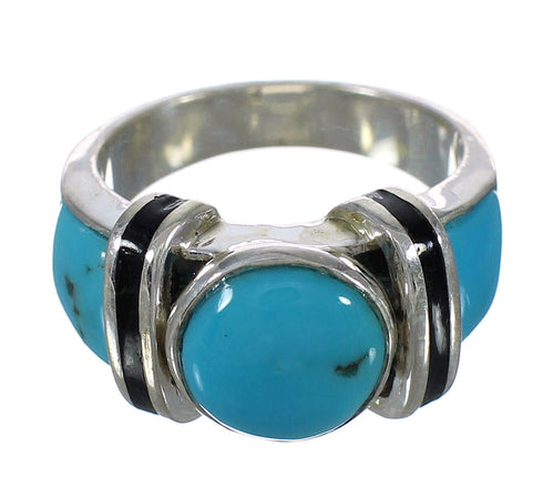Silver Turquoise And Jet Ring Size 6-1/4 AX82511