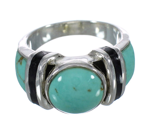 Sterling Silver Southwestern Turquoise And Jet Inlay Ring Size 7-1/4 AX82549