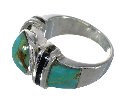 Silver Southwest Jet And Turquoise Inlay Ring Size 5-1/2 AX82568