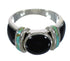 Genuine Sterling Silver Turquoise And Jet Inlay Southwestern Ring Size 5-1/2 AX82626