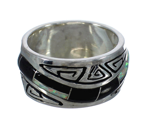 Sterling Silver Water Wave Southwestern Jet And Opal Ring Size 5-1/2 AX82714