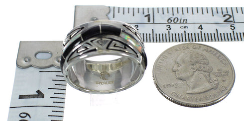 Sterling Silver Water Wave Southwestern Jet And Opal Ring Size 5-1/2 AX82714