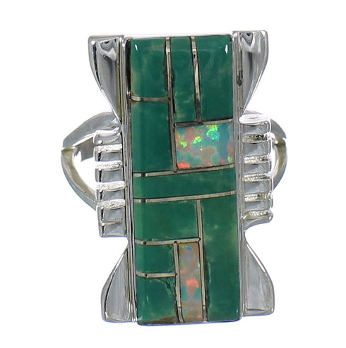 Southwest Genuine Sterling Silver Turquoise Opal Ring Size 4-1/2 YX82707