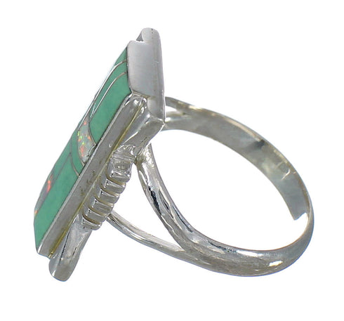 Southwestern Genuine Sterling Silver Turquoise And Opal Ring Size 5-3/4 YX82733