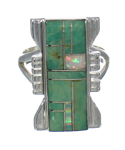 Southwestern Genuine Sterling Silver Opal Turquoise Ring Size 7-1/2 YX82758