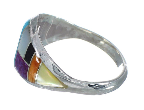 Sterling Silver Multicolor Inlay Ring Size 8-1/4 YX75005