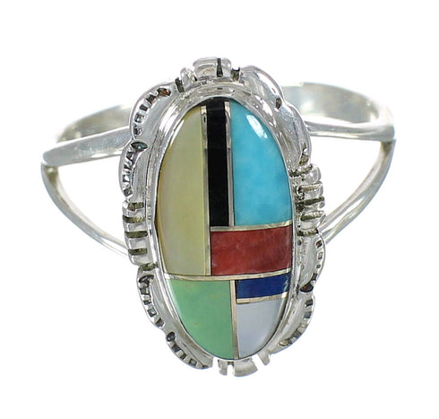 Silver Mutlicolor Inlay Southwestern Ring Size 7-1/2 YX75021