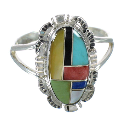 Multicolor Inlay Silver Southwestern Ring Size 7-1/2 YX75029
