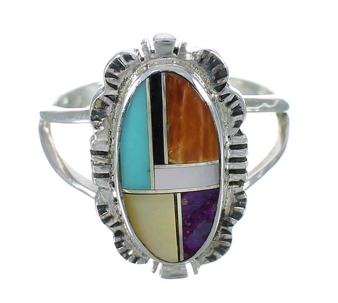 Genuine Sterling Silver And Multicolor Southwest Ring Size 7-1/4 YX75052