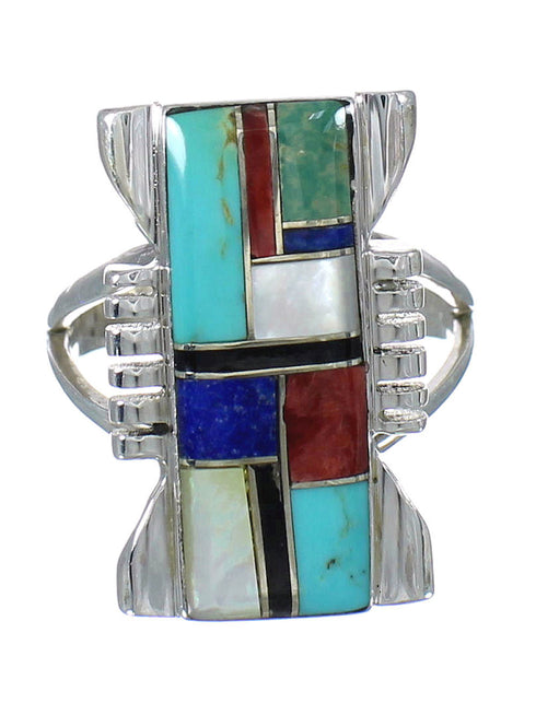 Authentic Sterling Silver And Multicolor Southwestern Jewelry Ring Size 4-3/4 YX75133