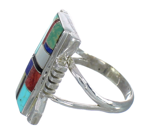Authentic Sterling Silver And Multicolor Southwestern Jewelry Ring Size 4-3/4 YX75133