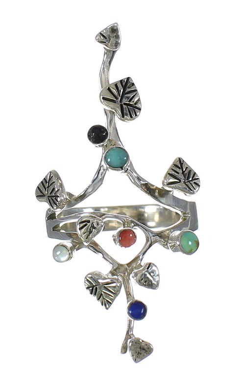 Southwestern Multicolor Sterling Silver Jewelry Ring Size 4-1/4 YX75145