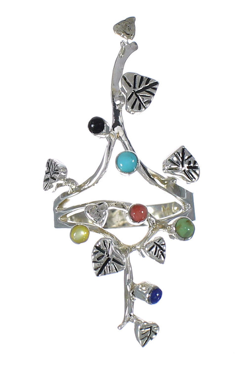 Multicolor Southwestern Sterling Silver Jewelry Ring Size 7-3/4 YX75166