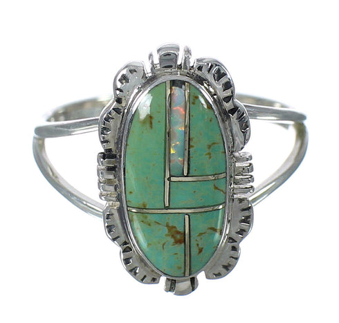 Turquoise And Opal Inlay Genuine Sterling Silver Southwest Ring Size 5-1/4 WX70444