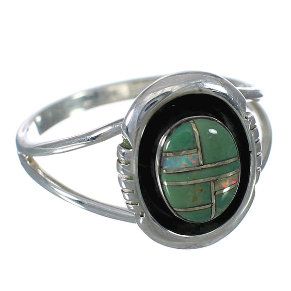 Southwestern Authentic Sterling Silver Opal And Turquoise Ring Size 6-1/2 WX70573
