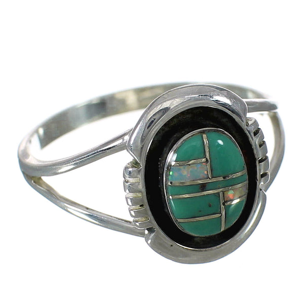 Turquoise And Opal Inlay Silver Southwest Ring Size 4-3/4 WX70585