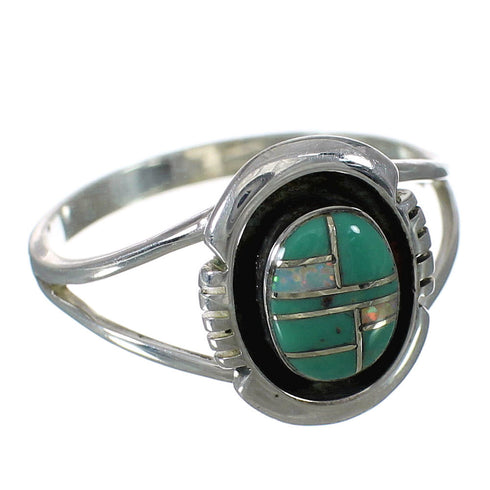 Southwest Silver Opal And Turquoise Inlay Ring Size 8-3/4 WX70600