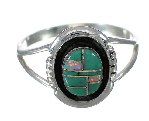 Southwest Silver Opal And Turquoise Inlay Ring Size 8-3/4 WX70600