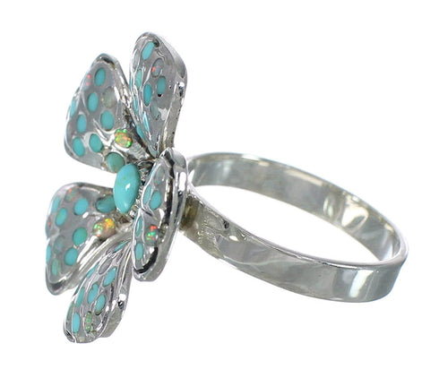 Opal And Turquoise Sterling Silver Flower Ring Size 8 WX70640