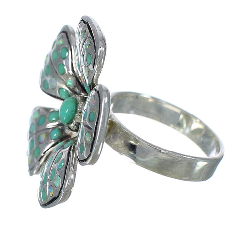 Turquoise And Opal Genuine Sterling Silver Flower Ring Size 4-3/4 WX70726