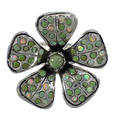 Turquoise And Opal Genuine Sterling Silver Flower Southwestern Ring Size 5-3/4 WX70738