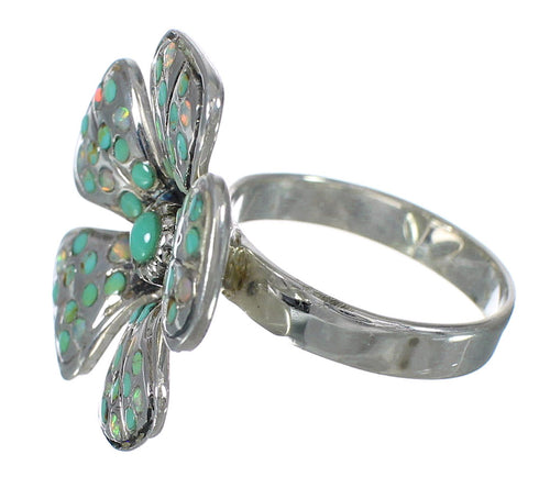 Turquoise And Opal Flower Southwest Genuine Sterling Silver Ring Size 7-3/4 WX70754