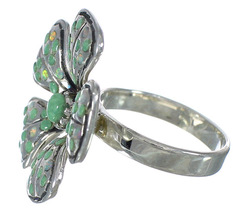 Southwest Turquoise And Opal Flower Silver Ring Size 7 WX70762