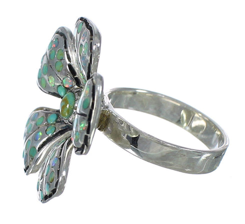 Silver Turquoise And Opal Flower Southwest Ring Size 5-1/4 WX70773