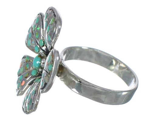 Opal And Turquoise Silver Flower Southwestern Ring Size 7-1/4 WX70783