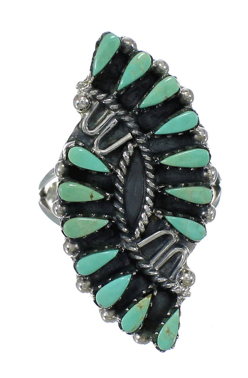 Southwestern Silver And Turquoise Needlepoint Ring Size 5 RX63016