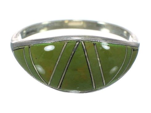 Southwestern Genuine Sterling Silver And Turquoise Inlay Ring Size 7-3/4 WX62789
