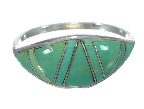 Southwestern Turquoise Inlay And Authentic Sterling Silver Ring Size 8-3/4 WX62814