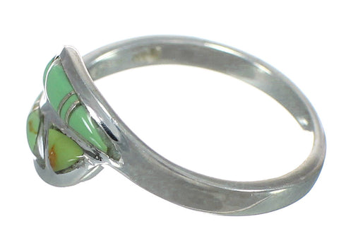 Southwestern Turquoise Inlay Silver Ring Size 7-1/2 WX62916