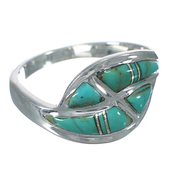 Genuine Sterling Silver Jewelry Southwestern Turquoise Ring Size 7-3/4 WX63056