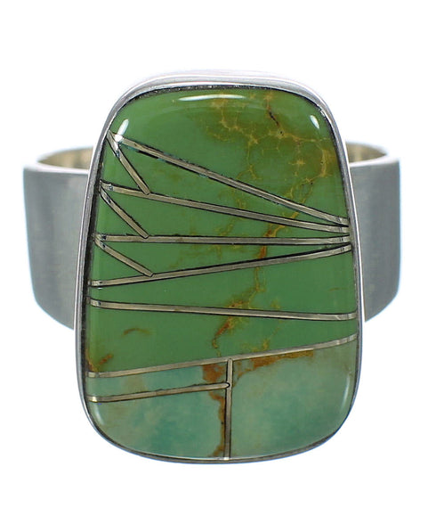 Southwestern Turquoise Inlay And Sterling Silver Jewelry Ring Size 7-3/4 WX63123
