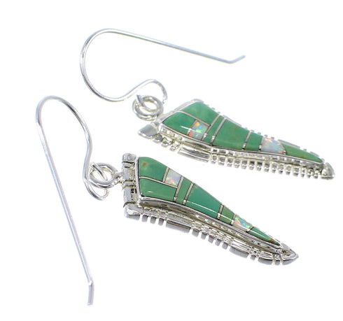 Turquoise Opal Inlay Authentic Sterling Silver Hook Dangle Earrings RX66576