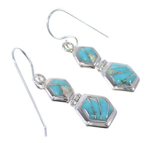 Southwestern Turquoise Opal Authentic Sterling Silver Hook Dangle Earrings RX66590