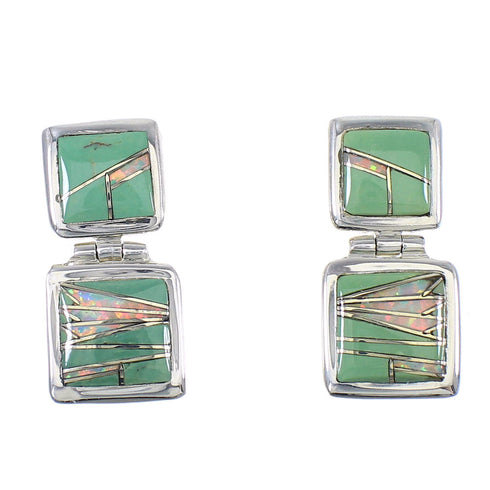 Authentic Sterling Silver Turquoise Opal Inlay Post Dangle Earrings RX66612