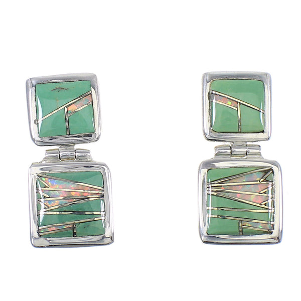 Authentic Sterling Silver Turquoise Opal Inlay Post Dangle Earrings RX66612