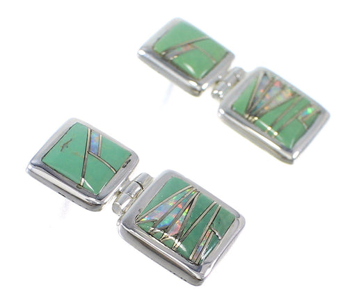 Authentic Sterling Silver Turquoise Opal Inlay Post Dangle Earrings RX66612