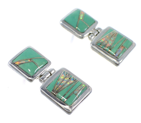 Southwestern Turquoise Opal Inlay Sterling Silver Post Dangle Earrings RX66613
