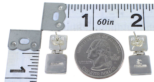 Southwestern Turquoise Opal Inlay Sterling Silver Post Dangle Earrings RX66613