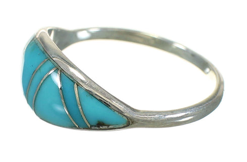 Silver Turquoise Inlay Southwestern Ring Size 7-1/4 YX70648