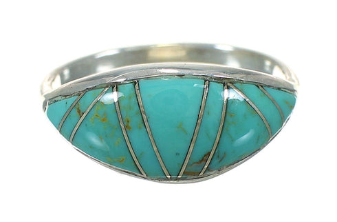 Southwest Turquoise Inlay And Silver Ring Size 7-3/4 YX70683