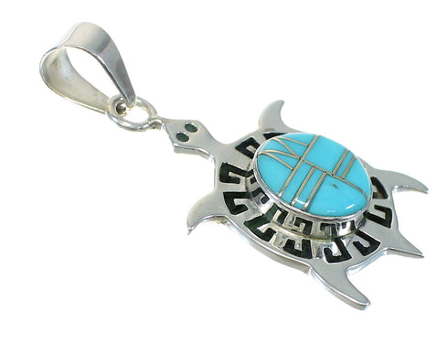 Authentic Sterling Silver Turquoise Inlay Turtle Pendant MX62891