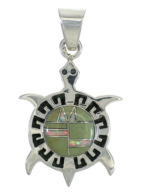 Southwest Turquoise And Opal Turtle Sterling Silver Pendant WX63451